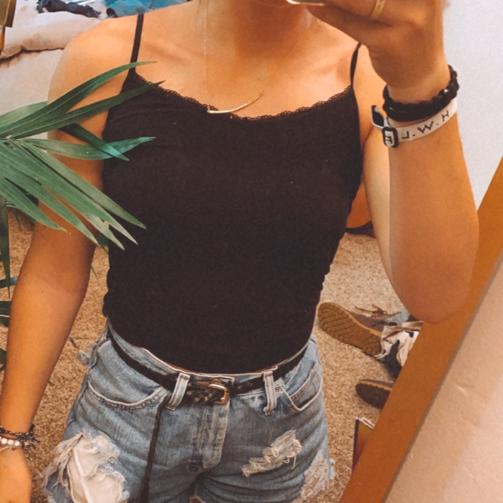 Dainty black tank with lace